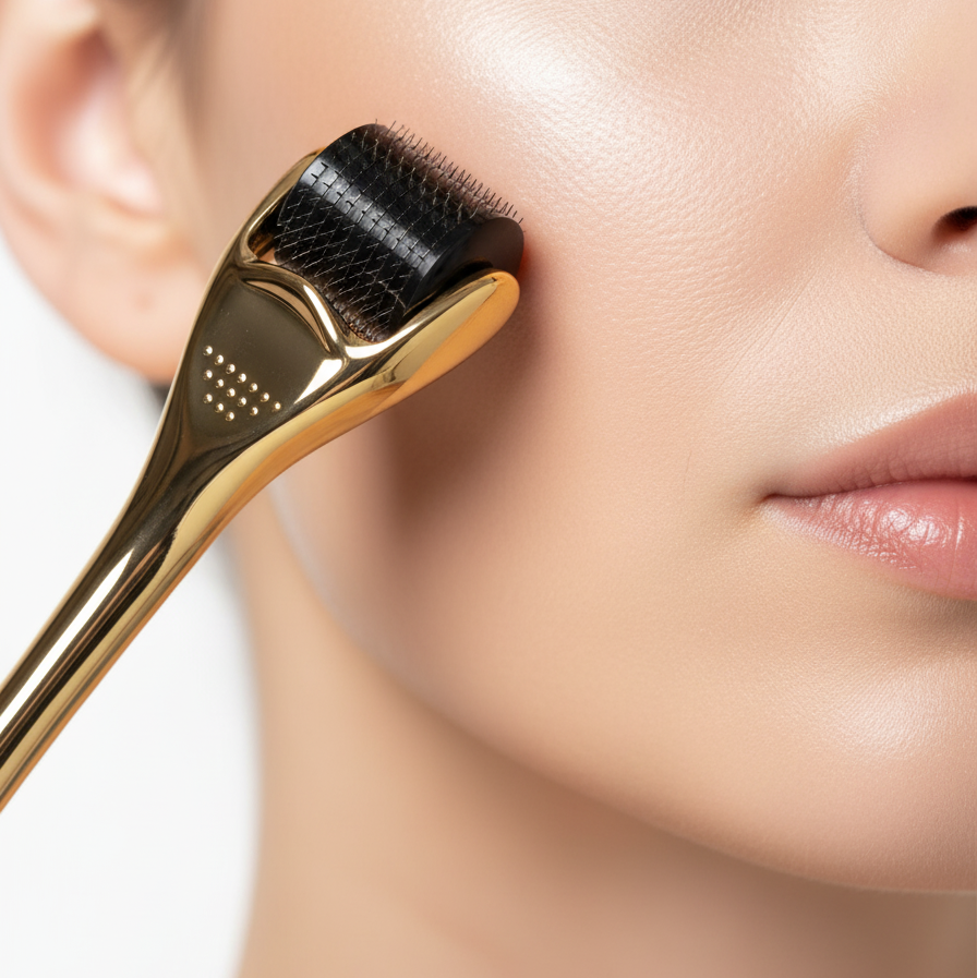 The Lux Glow Derma Roller, a professional-grade tool designed to unlock your skin’s true potential from the comfort of home. This precision-engineered device is the ultimate bridge between your favorite products and the visible results you’ve been chasing.

Precision Engineering for Visible Results
Outfitted with 540 titanium-coated micro-needles, this roller is a powerhouse for rejuvenation. The device effectively stimulates skin cell turnover to dramatically improve the appearance of pore size, fine lines