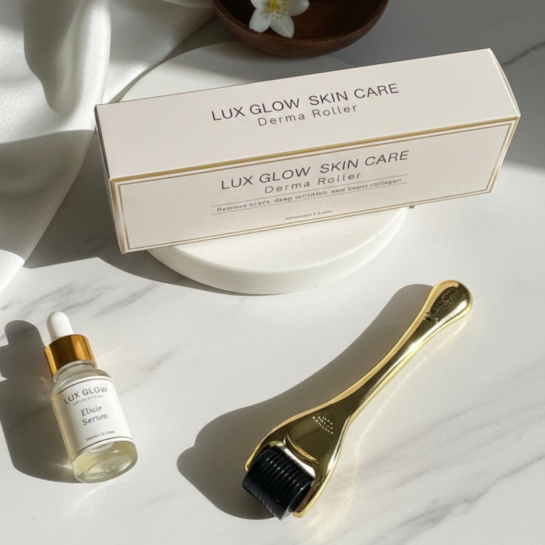 The Lux Glow Derma Roller, a professional-grade tool designed to unlock your skin’s true potential from the comfort of home. This precision-engineered device is the ultimate bridge between your favorite products and the visible results you’ve been chasing.

Precision Engineering for Visible Results
Outfitted with 540 titanium-coated micro-needles, this roller is a powerhouse for rejuvenation. The device effectively stimulates skin cell turnover to dramatically improve the appearance of pore size, fine lines